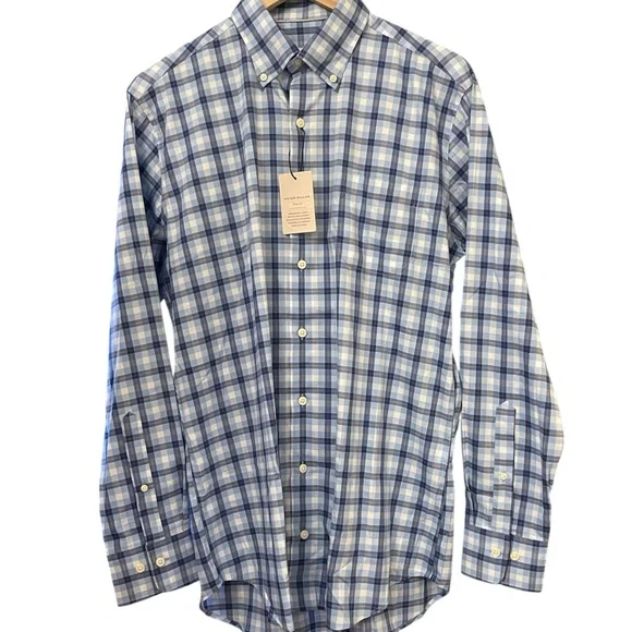 Peter Millar Men Crown Lite Performance Tech Shirt Stretch Check Size M - Picture 2 of 11
